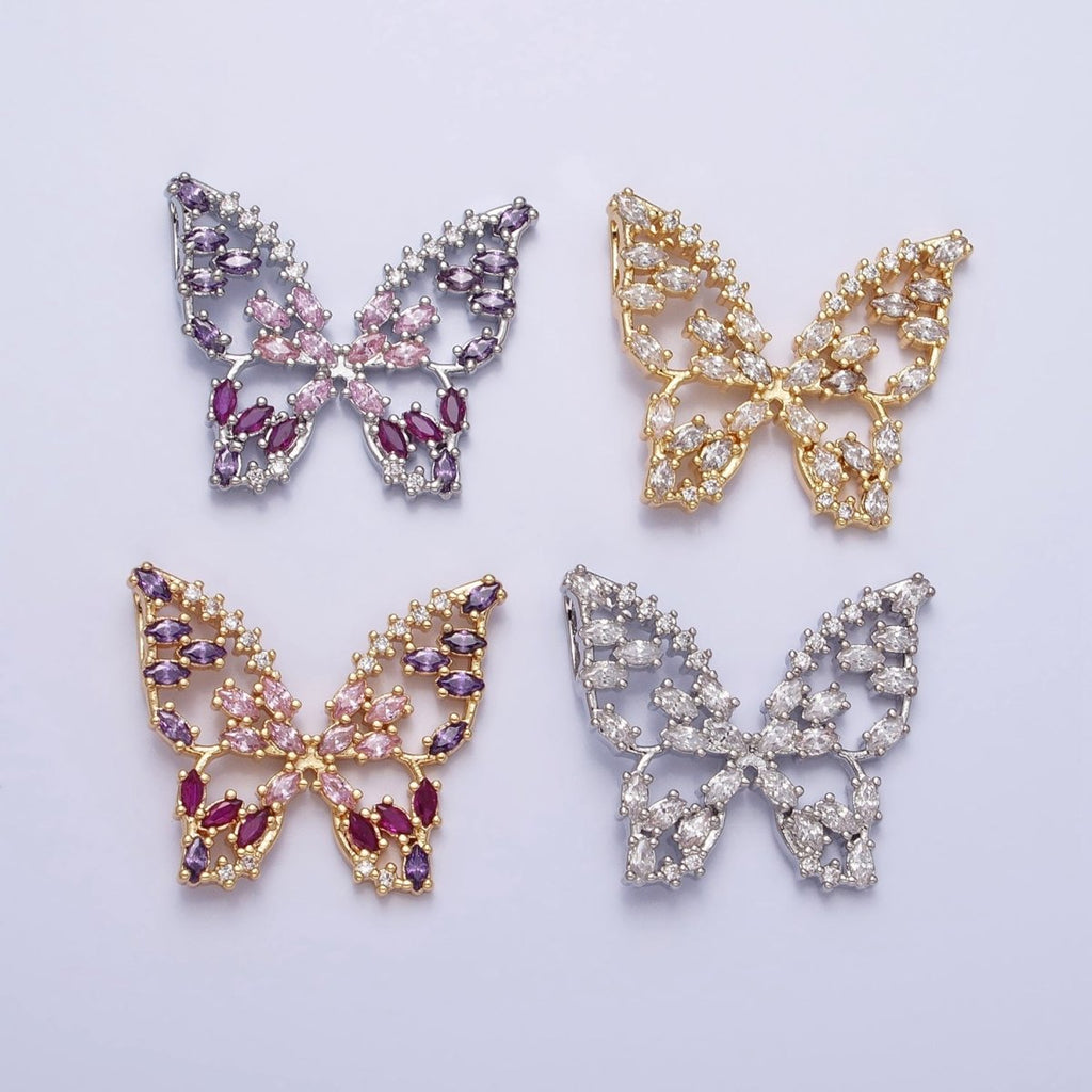 24K Gold plated Multicolor, Clear Marquise Butterfly Pendant in Gold & Silver | AA215 AA216 AA221 AA222 - DLUXCA
