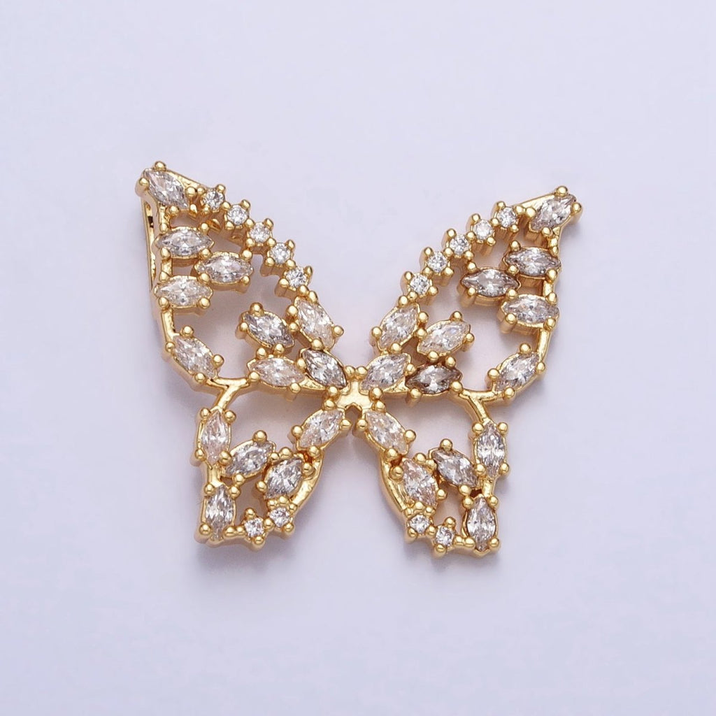 24K Gold plated Multicolor, Clear Marquise Butterfly Pendant in Gold & Silver | AA215 AA216 AA221 AA222 - DLUXCA