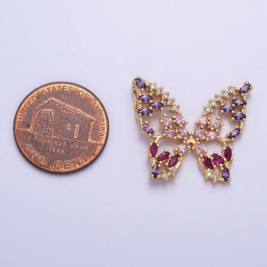 24K Gold plated Multicolor, Clear Marquise Butterfly Pendant in Gold & Silver | AA215 AA216 AA221 AA222 - DLUXCA