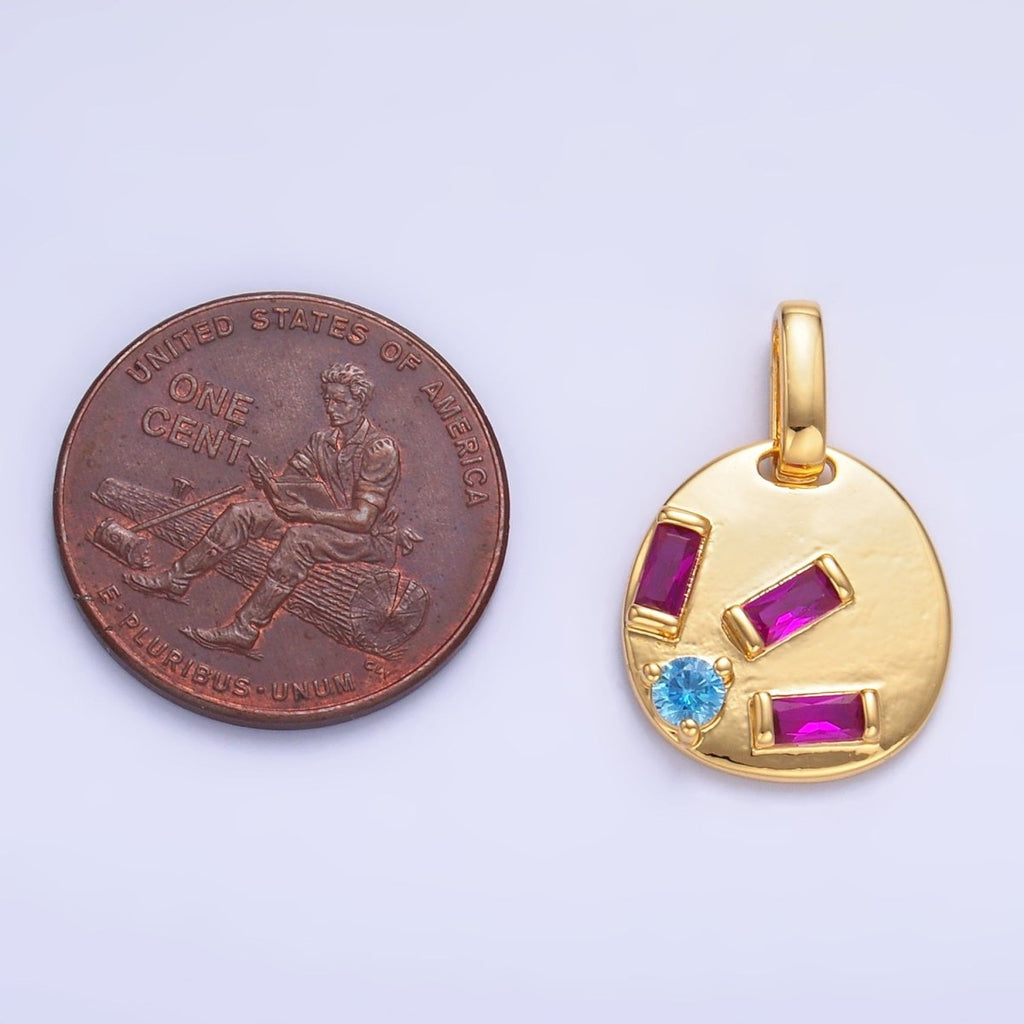 24K Gold plated Multicolor CZ Baguette Geometric Pendant | AA1083 - DLUXCA
