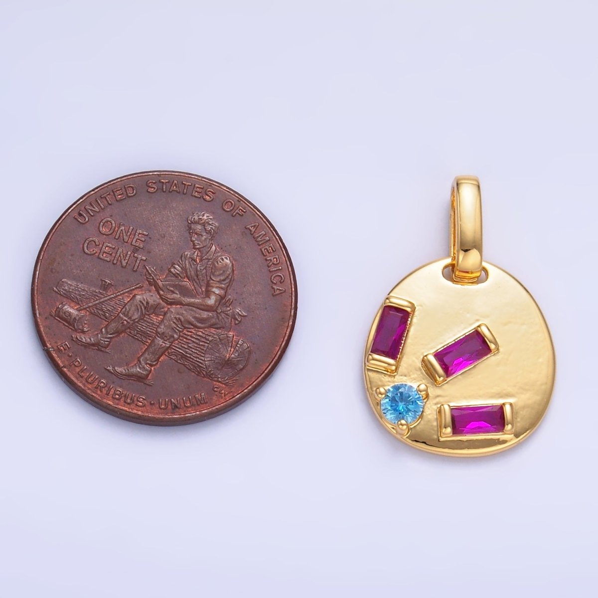 24K Gold plated Multicolor CZ Baguette Geometric Pendant | AA1083 - DLUXCA