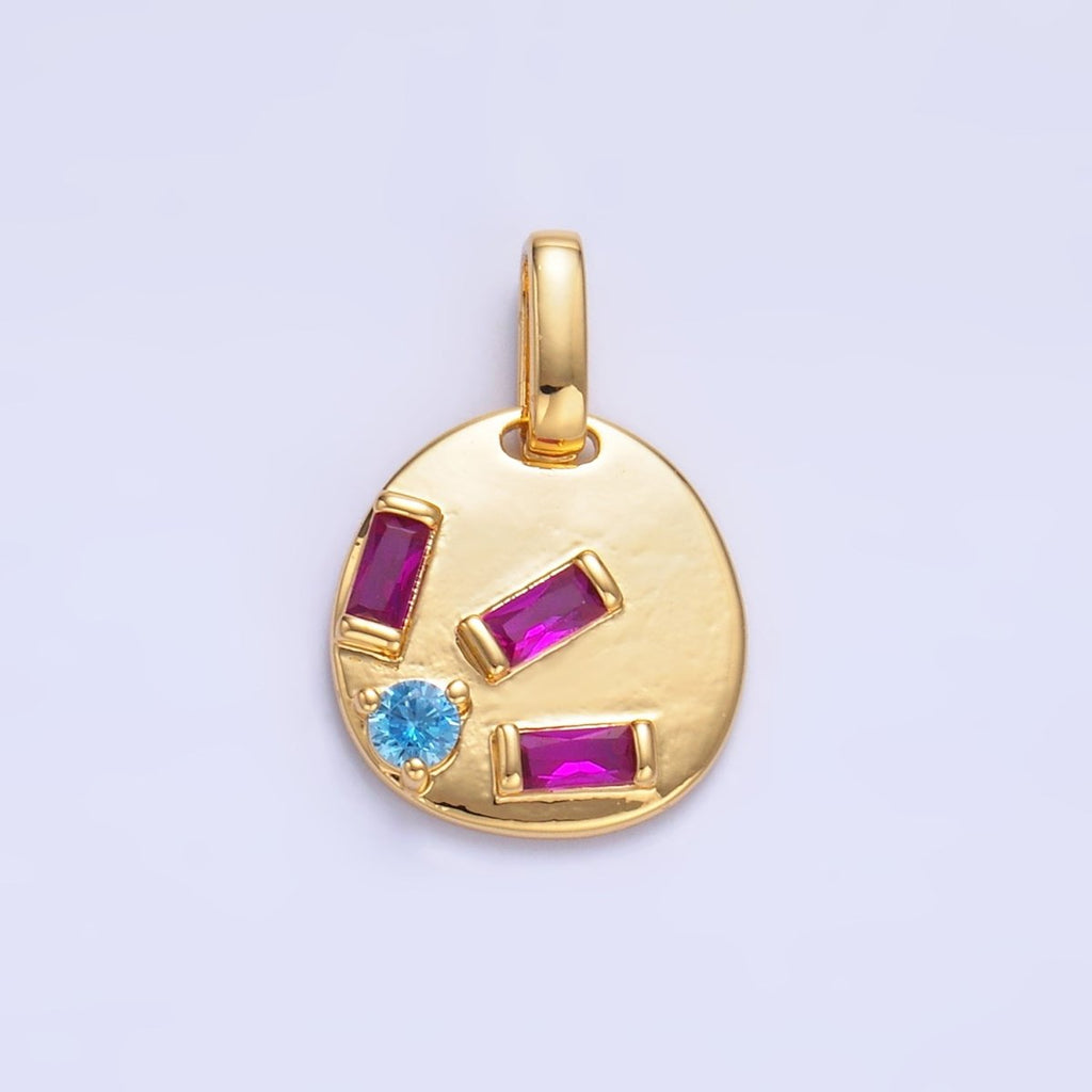 24K Gold plated Multicolor CZ Baguette Geometric Pendant | AA1083 - DLUXCA
