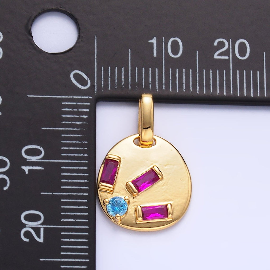 24K Gold plated Multicolor CZ Baguette Geometric Pendant | AA1083 - DLUXCA