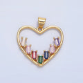 24K Gold plated Multicolor CZ Baguette Open Heart Bezel Pendant | AA781 - DLUXCA