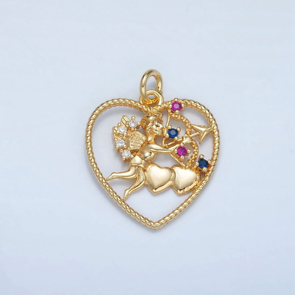 24K Gold plated Multicolor CZ Cupid Open Heart Charm | E132 - DLUXCA