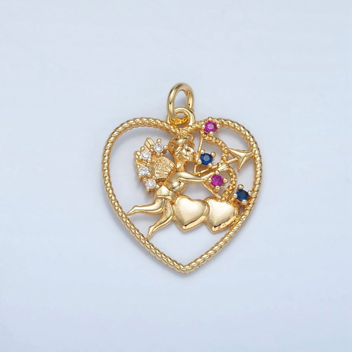24K Gold plated Multicolor CZ Cupid Open Heart Charm | E132 - DLUXCA