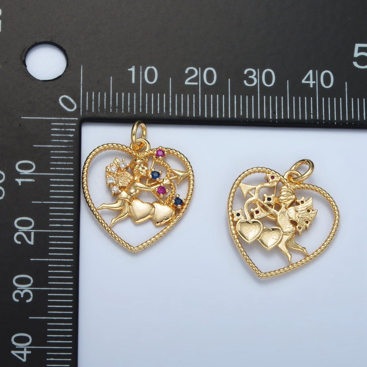 24K Gold plated Multicolor CZ Cupid Open Heart Charm | E132 - DLUXCA