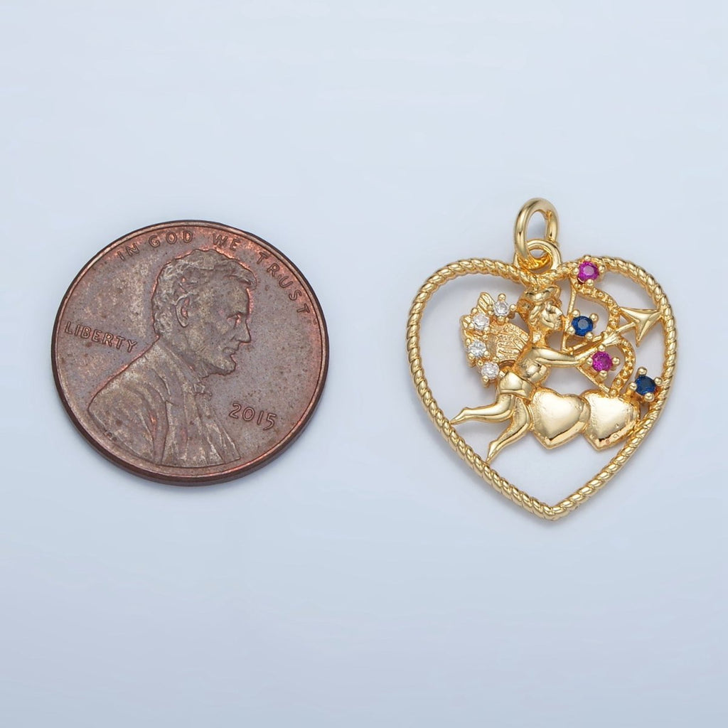 24K Gold plated Multicolor CZ Cupid Open Heart Charm | E132 - DLUXCA
