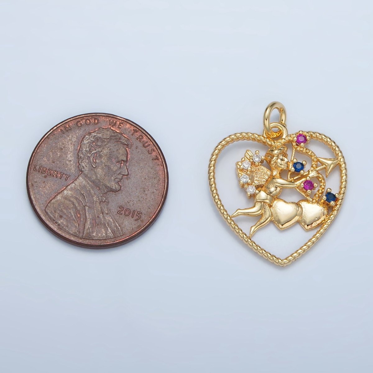 24K Gold plated Multicolor CZ Cupid Open Heart Charm | E132 - DLUXCA