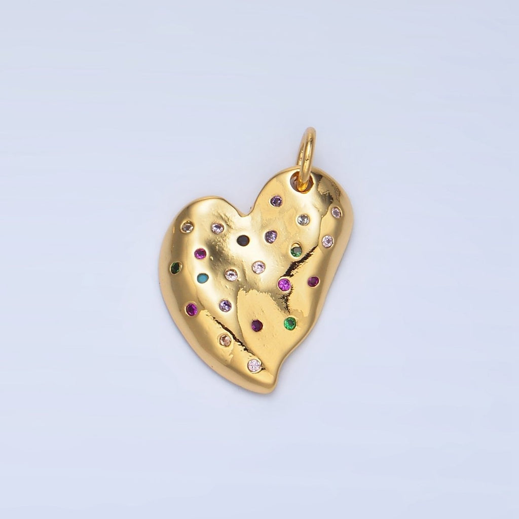 24K Gold plated Multicolor CZ Dotted Abstract Heart Charm | X609 - DLUXCA