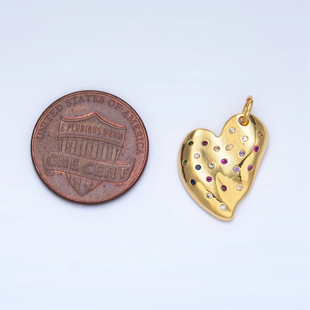 24K Gold plated Multicolor CZ Dotted Abstract Heart Charm | X609 - DLUXCA