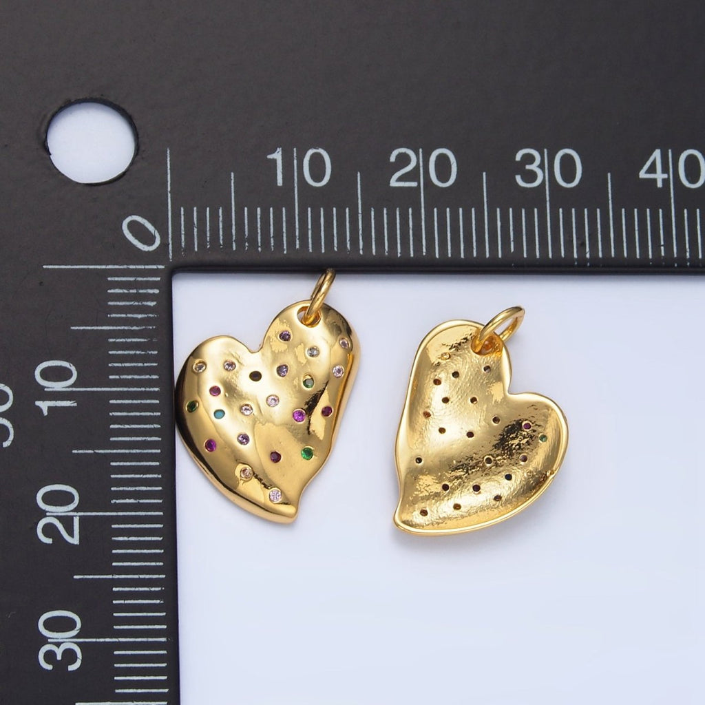 24K Gold plated Multicolor CZ Dotted Abstract Heart Charm | X609 - DLUXCA