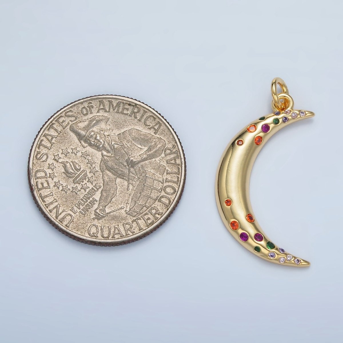 24K Gold plated Multicolor CZ Dotted Celestial Crescent Moon Charm | E100 - DLUXCA