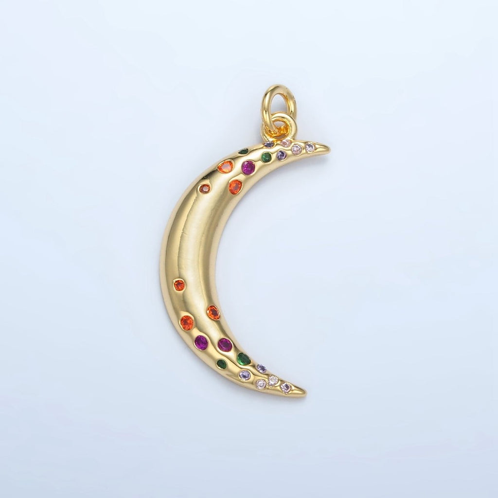 24K Gold plated Multicolor CZ Dotted Celestial Crescent Moon Charm | E100 - DLUXCA