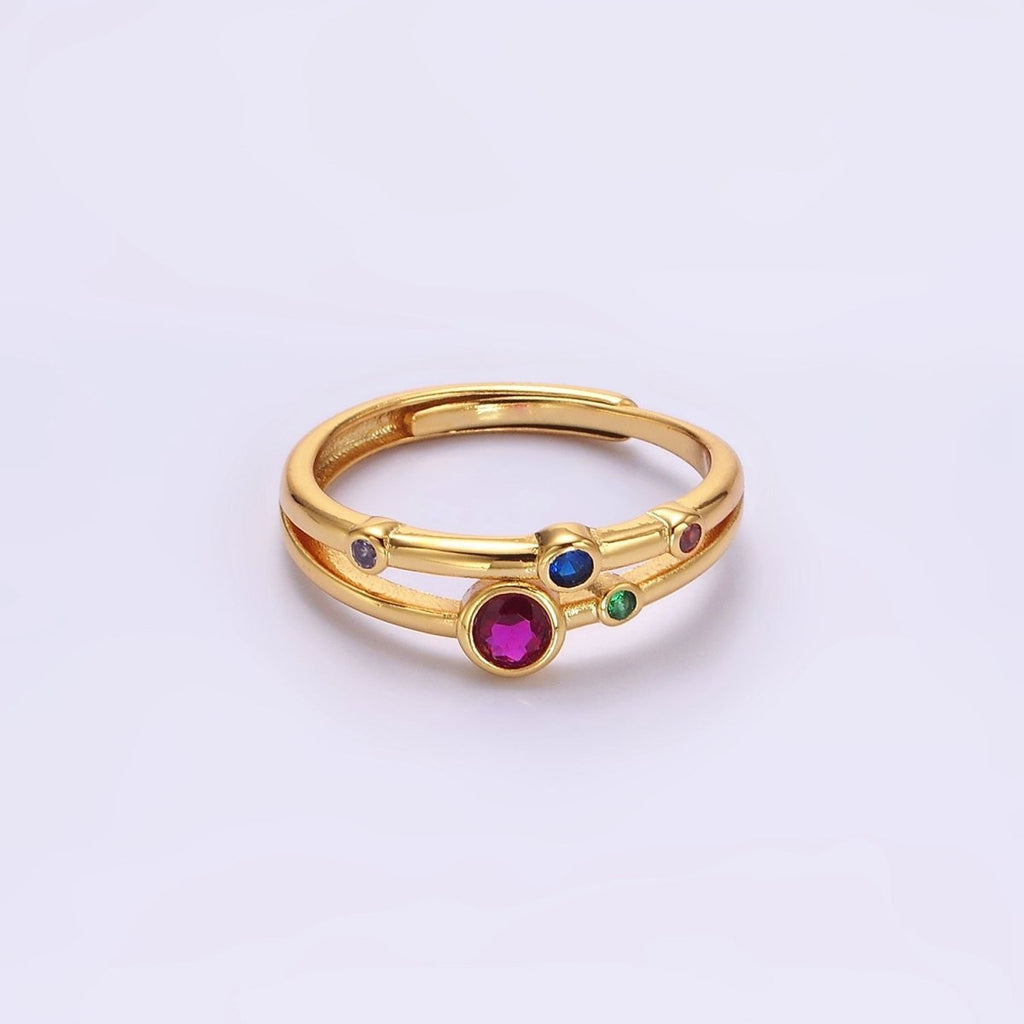 24K Gold plated Multicolor CZ Dotted Double Band Adjustable Ring in Gold & Silver | O-615 O-616