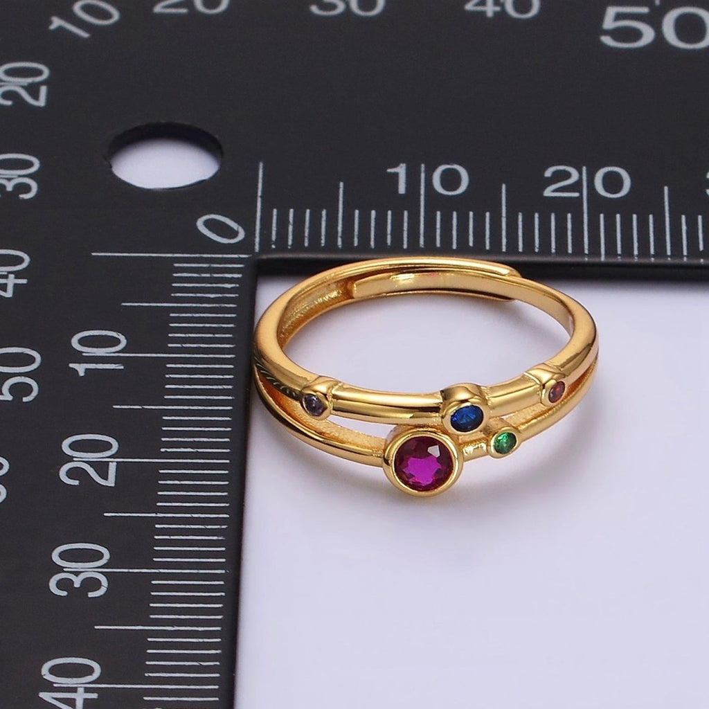 24K Gold plated Multicolor CZ Dotted Double Band Adjustable Ring in Gold & Silver | O-615 O-616