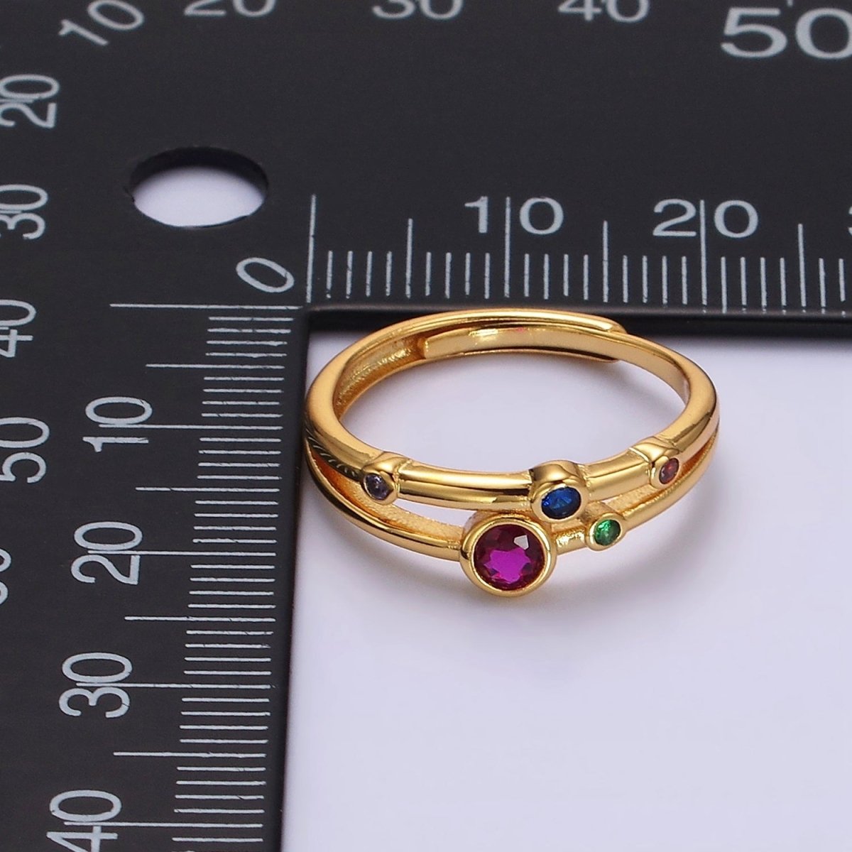 24K Gold plated Multicolor CZ Dotted Double Band Adjustable Ring in Gold & Silver | O-615 O-616