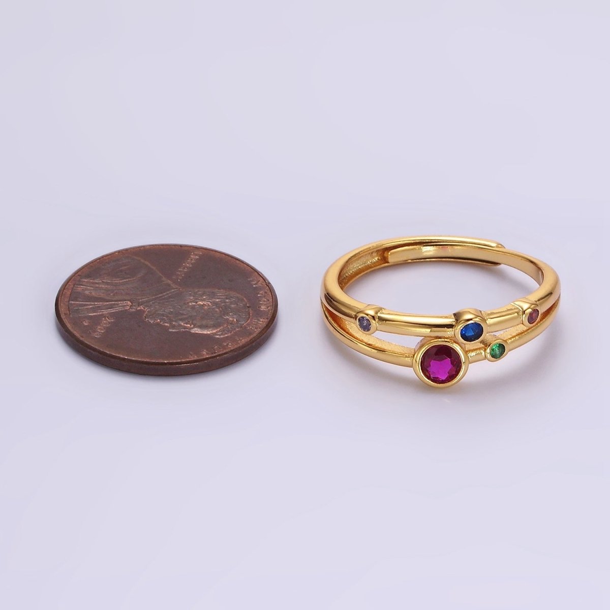 24K Gold plated Multicolor CZ Dotted Double Band Adjustable Ring in Gold & Silver | O-615 O-616