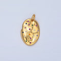 24K Gold plated Multicolor CZ Dotted Hammered Oval Charm | X607 - DLUXCA