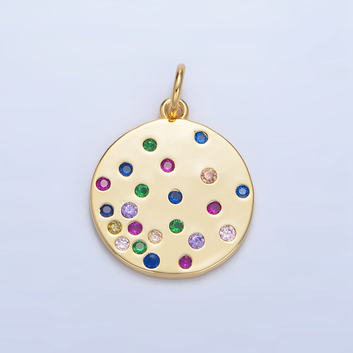 24K Gold plated Multicolor CZ Dotted Round Charm | X841 - DLUXCA