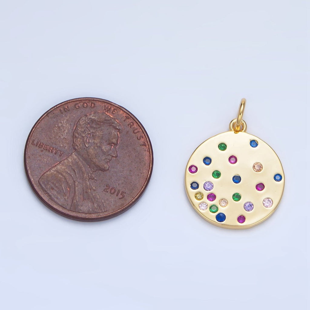 24K Gold plated Multicolor CZ Dotted Round Charm | X841 - DLUXCA