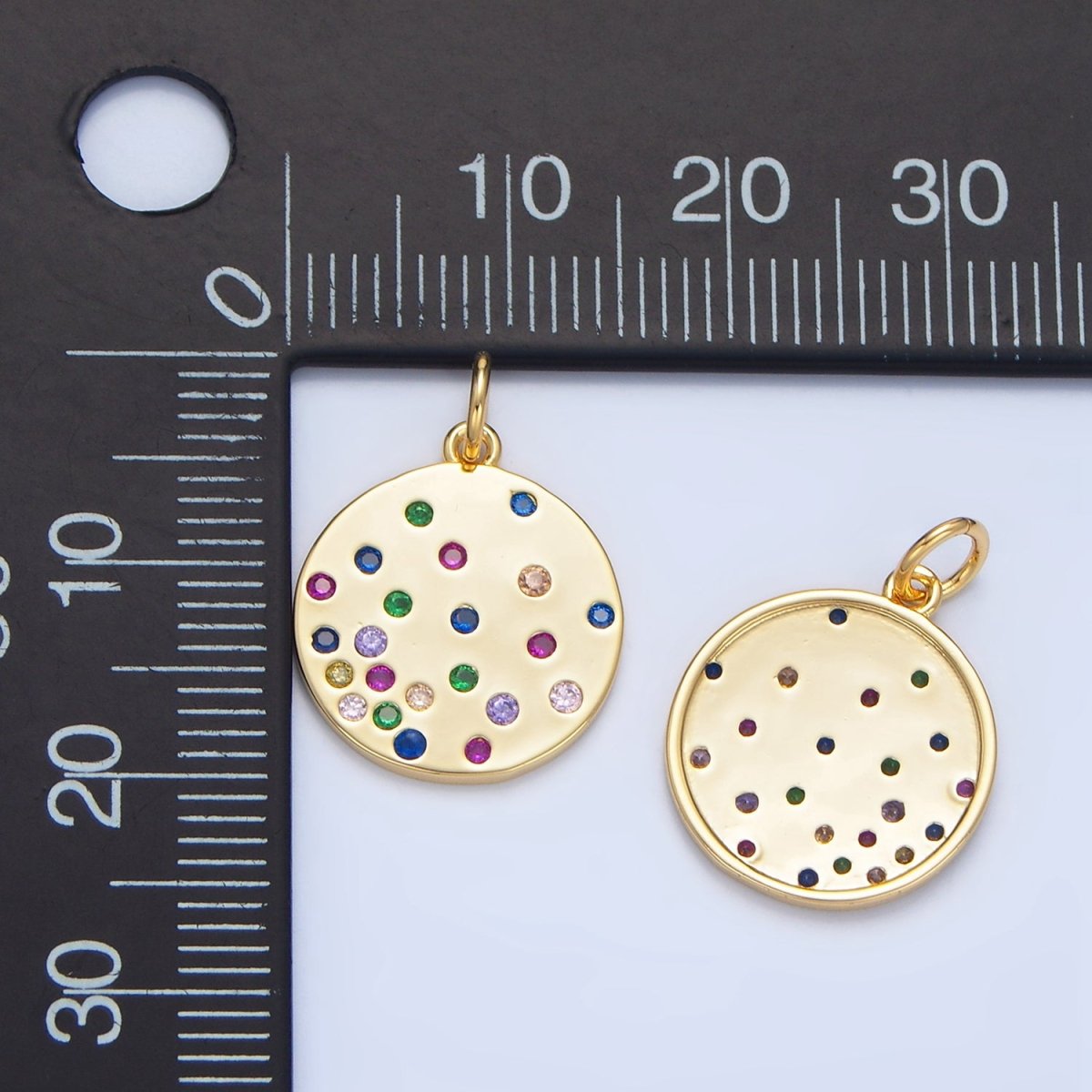 24K Gold plated Multicolor CZ Dotted Round Charm | X841 - DLUXCA