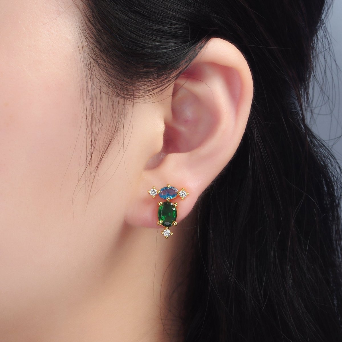 24K Gold plated Multicolor CZ Geometric Stud Earrings | T298 - DLUXCA