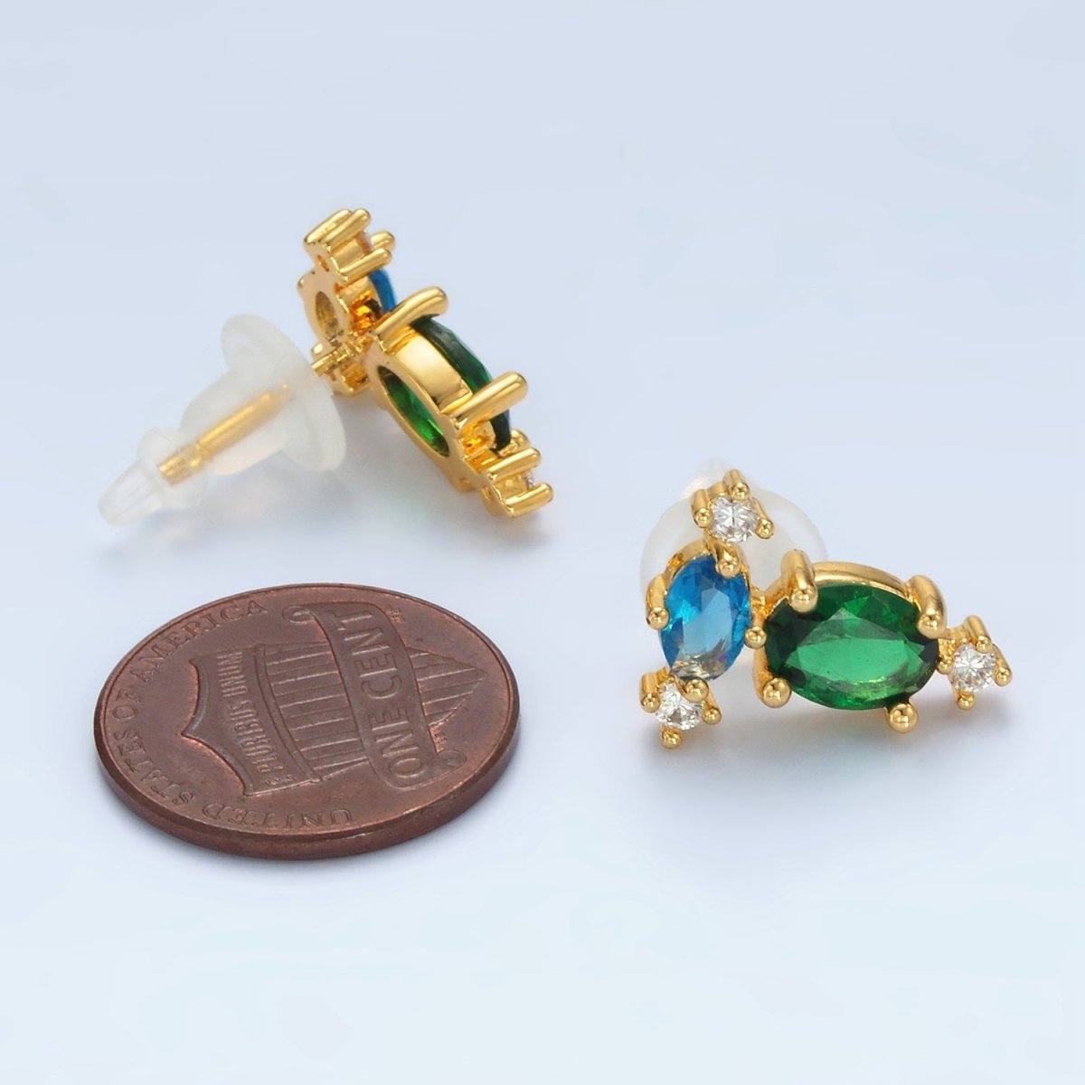 24K Gold plated Multicolor CZ Geometric Stud Earrings | T298 - DLUXCA