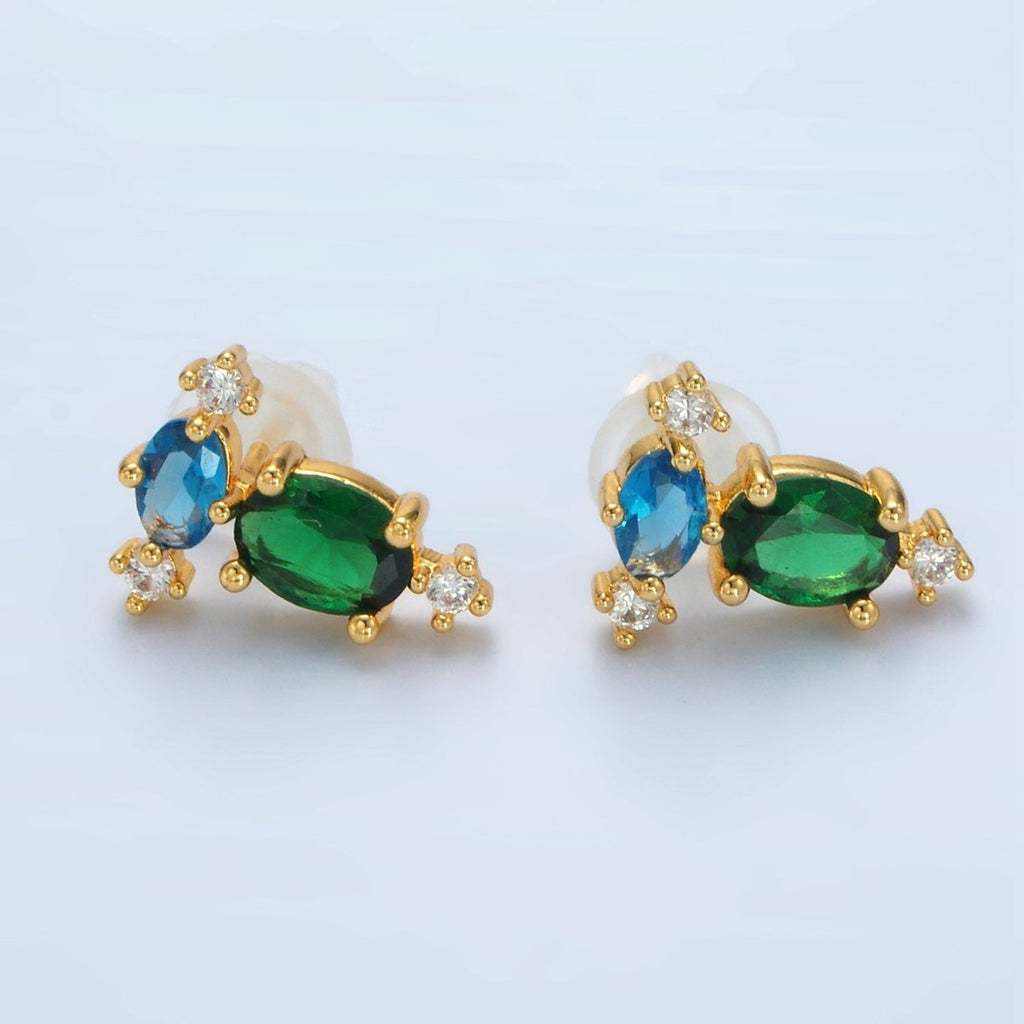 24K Gold plated Multicolor CZ Geometric Stud Earrings | T298 - DLUXCA