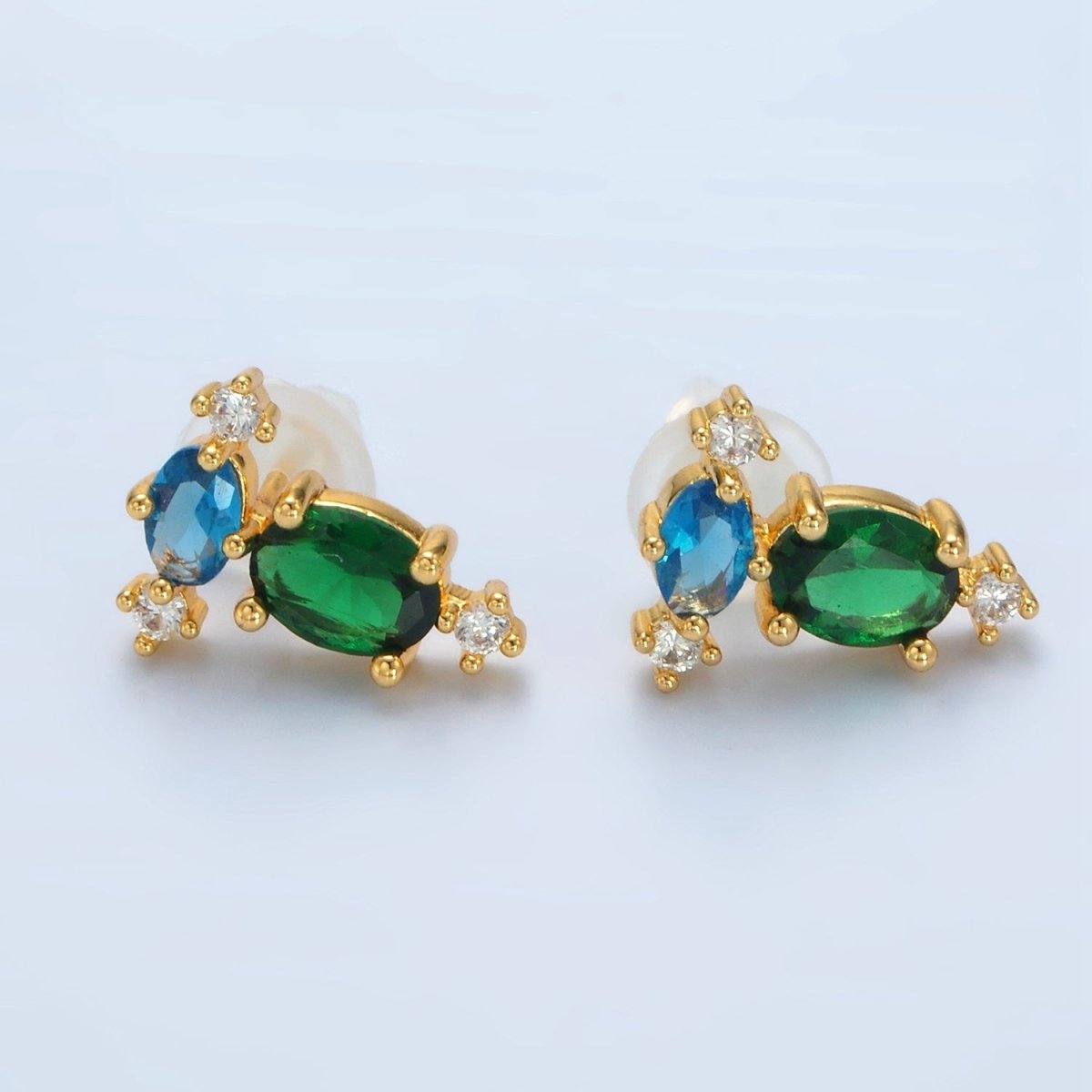 24K Gold plated Multicolor CZ Geometric Stud Earrings | T298 - DLUXCA