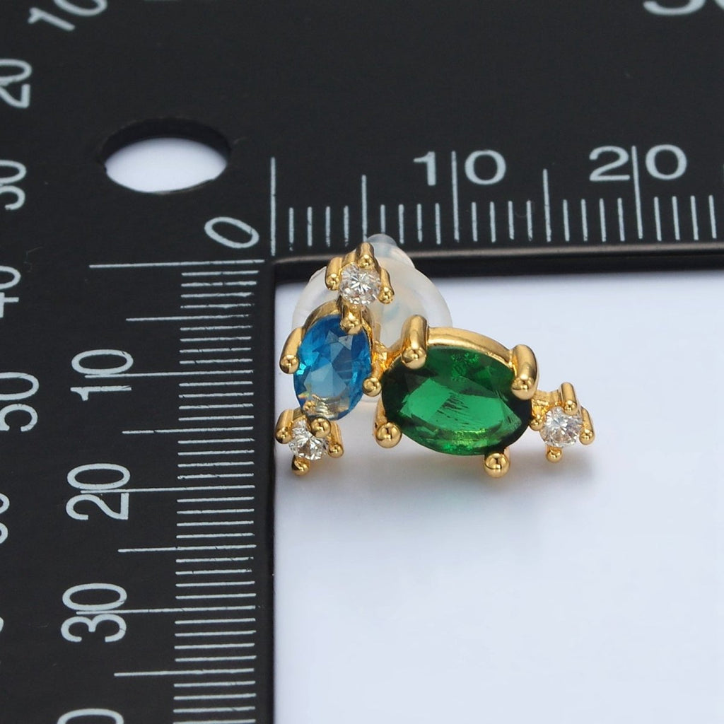 24K Gold plated Multicolor CZ Geometric Stud Earrings | T298 - DLUXCA