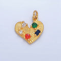 24K Gold plated Multicolor CZ Line - Textured Heart Charm | X819 - DLUXCA