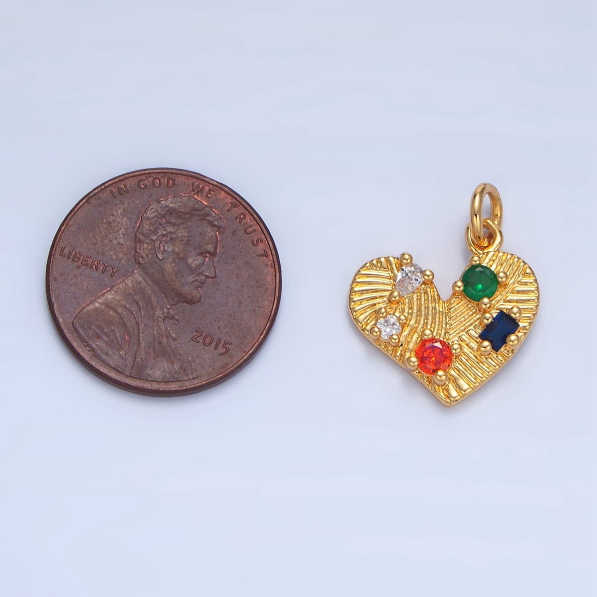 24K Gold plated Multicolor CZ Line - Textured Heart Charm | X819 - DLUXCA