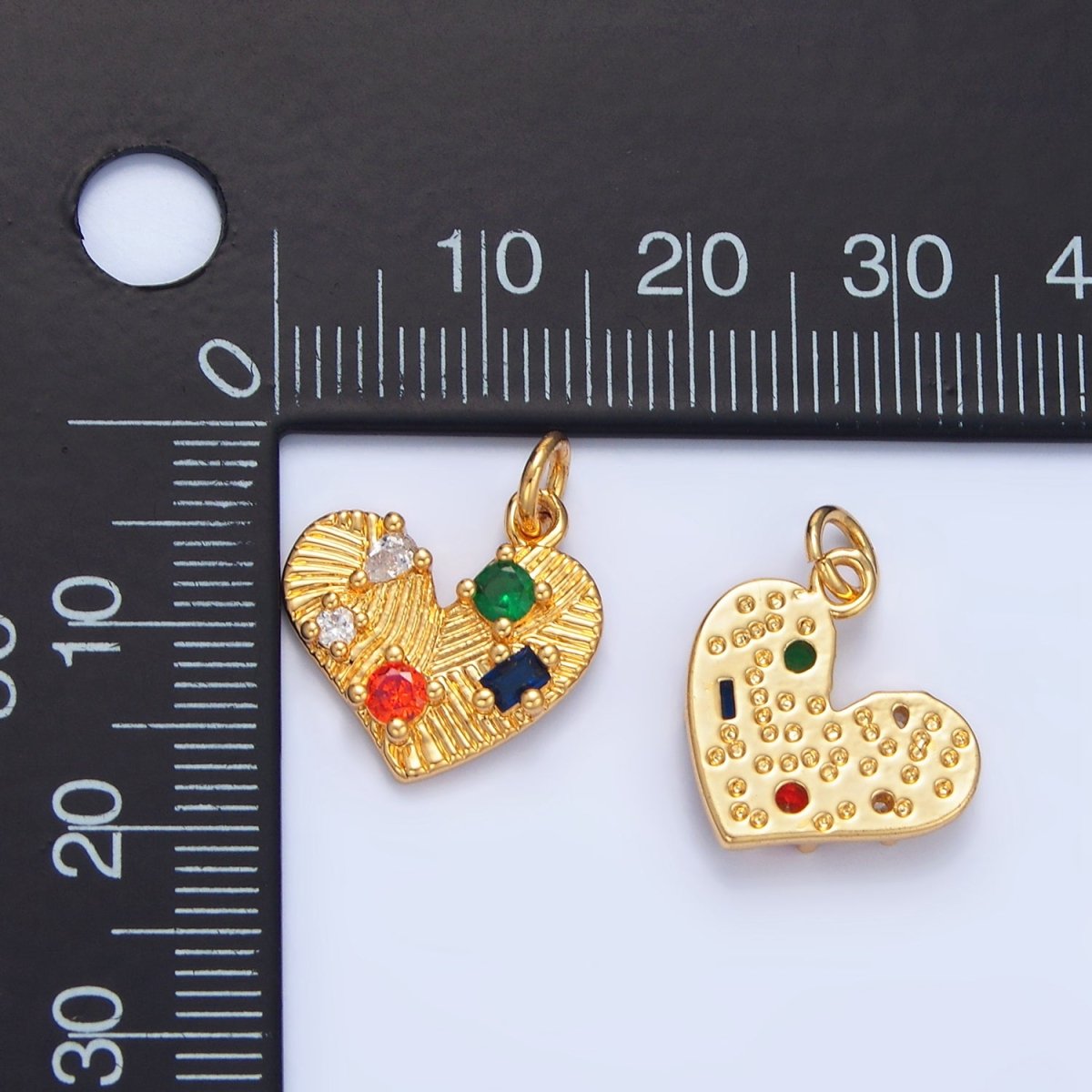 24K Gold plated Multicolor CZ Line - Textured Heart Charm | X819 - DLUXCA