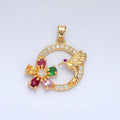24K Gold plated Multicolor CZ Micro Paved CZ Bird Open Round Pendant | H848 - DLUXCA