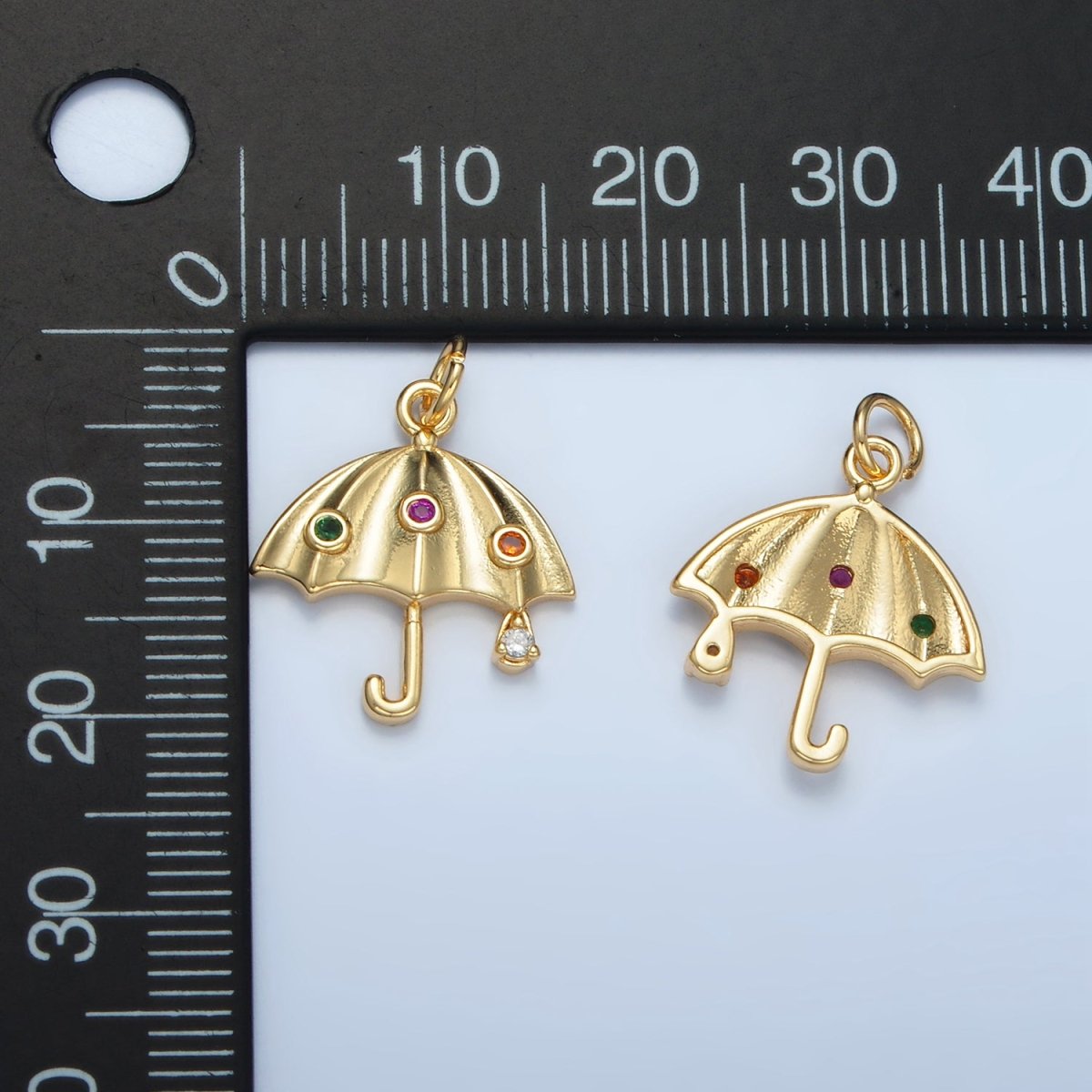 24K Gold plated Multicolor Dotted CZ Rain Umbrella Weather Charm | E062 - DLUXCA
