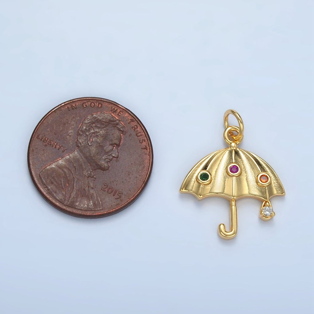 24K Gold plated Multicolor Dotted CZ Rain Umbrella Weather Charm | E062 - DLUXCA