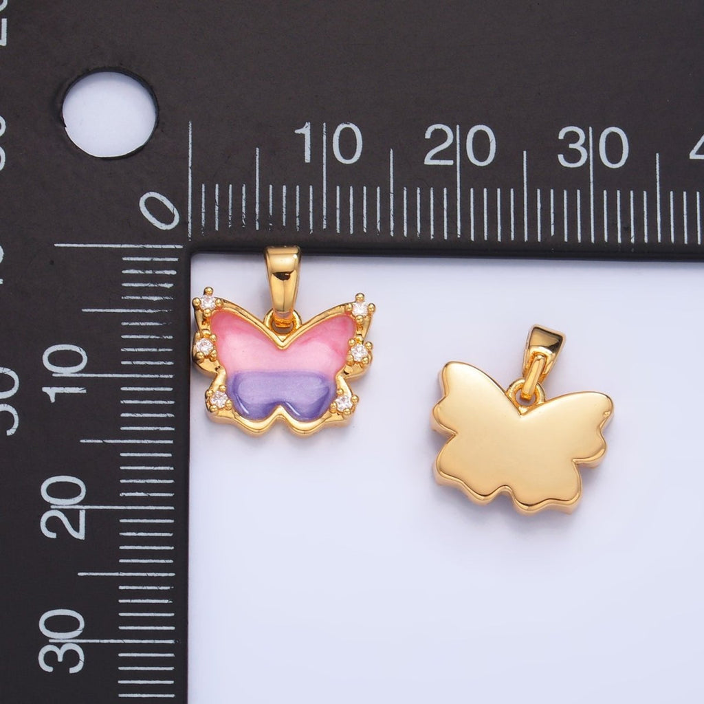 24K Gold plated Multicolor Enamel CZ Butterfly Pendant | AA1055 - DLUXCA