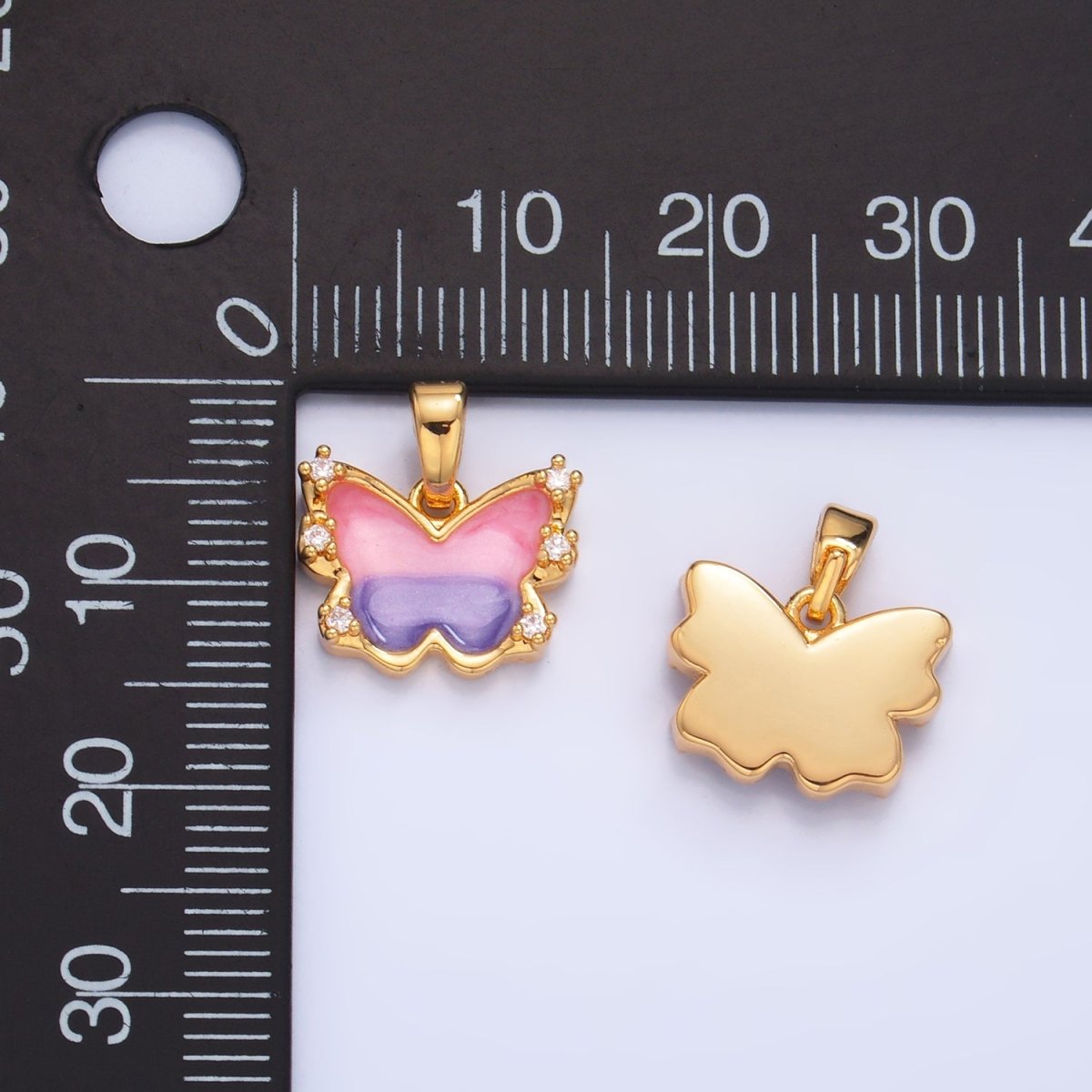24K Gold plated Multicolor Enamel CZ Butterfly Pendant | AA1055 - DLUXCA