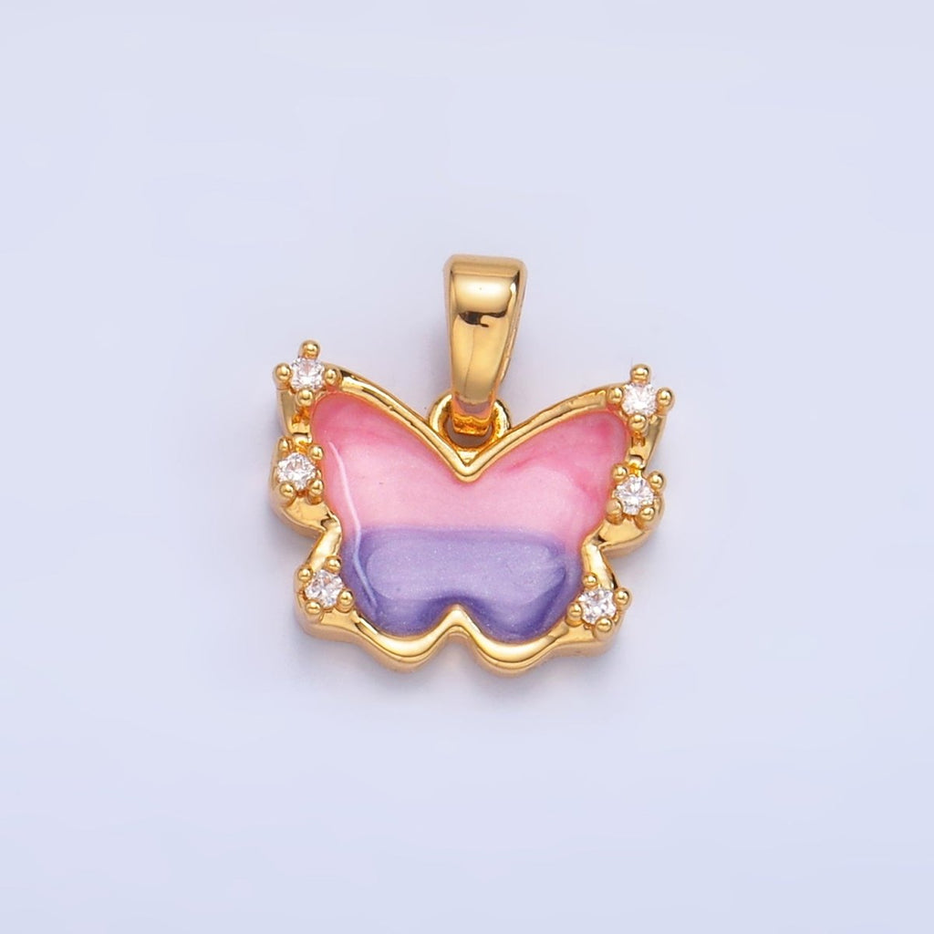 24K Gold plated Multicolor Enamel CZ Butterfly Pendant | AA1055 - DLUXCA