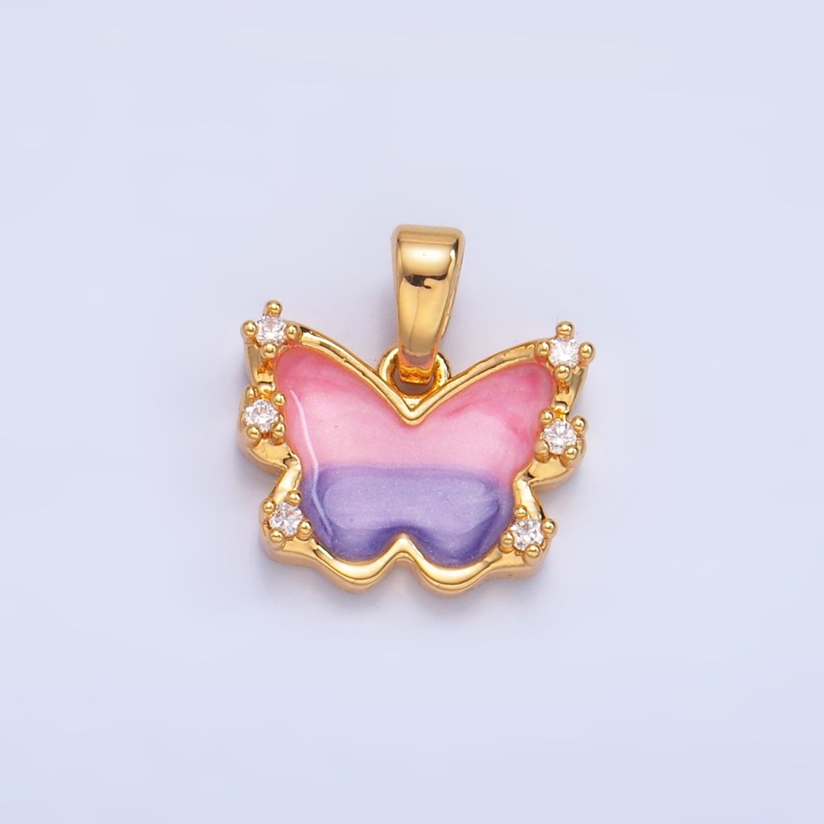 24K Gold plated Multicolor Enamel CZ Butterfly Pendant | AA1055 - DLUXCA