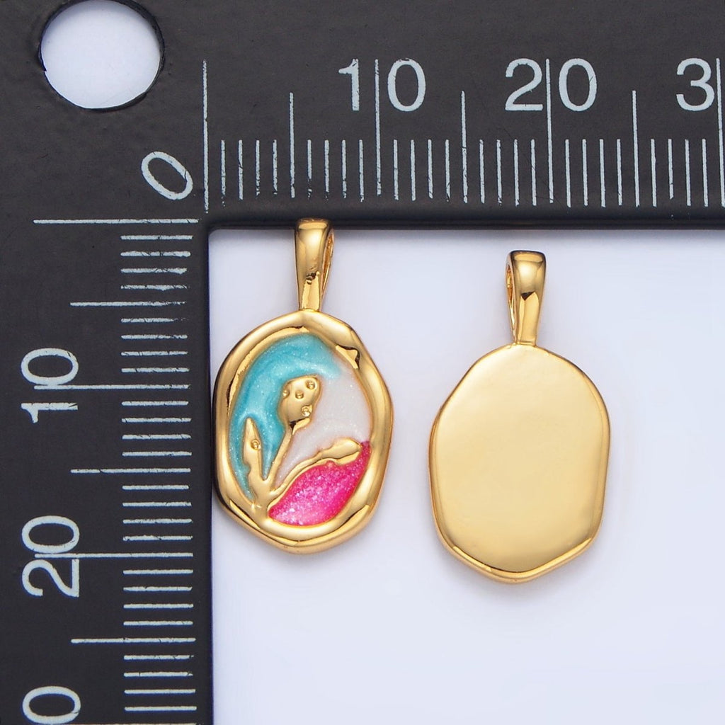 24K Gold plated Multicolor Enamel Flower Nature Stamped Pendant | AA798 - DLUXCA