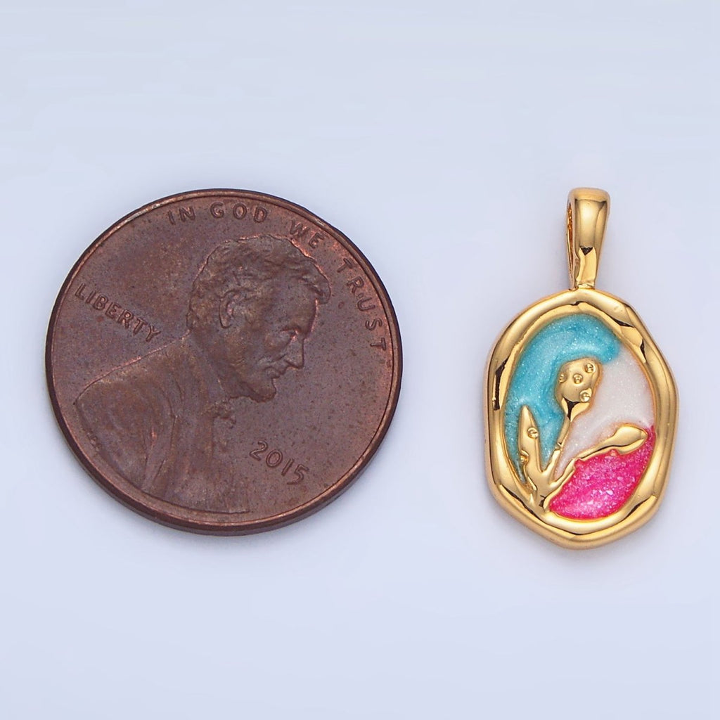 24K Gold plated Multicolor Enamel Flower Nature Stamped Pendant | AA798 - DLUXCA