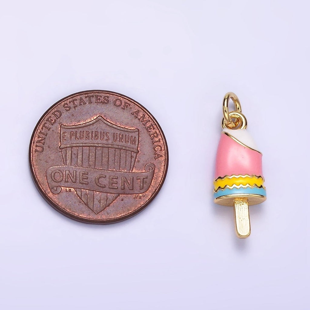 24K Gold plated Multicolor Enamel Ice Cream Popsicle Charm | C692 - DLUXCA