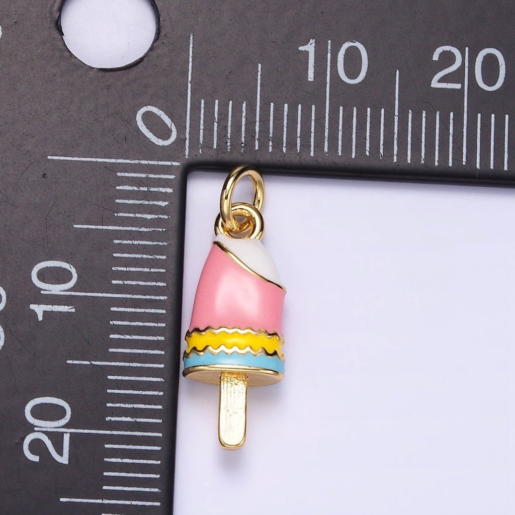 24K Gold plated Multicolor Enamel Ice Cream Popsicle Charm | C692 - DLUXCA