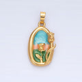 24K Gold plated Multicolor Enamel Rose Floral Stamped Pendant | AA988 - DLUXCA