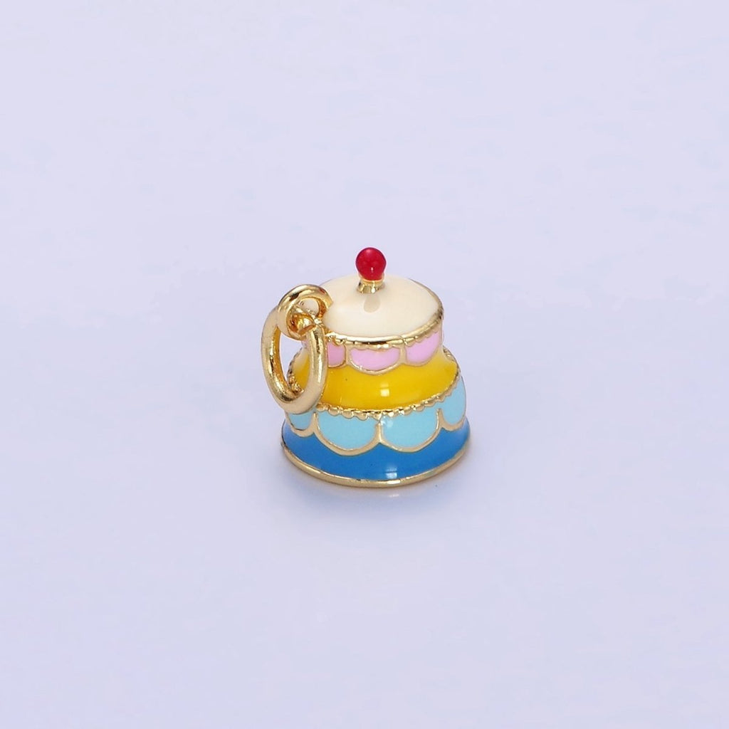 24K Gold plated Multicolor Enamel Tier Cake Mini Charm | C684 - DLUXCA