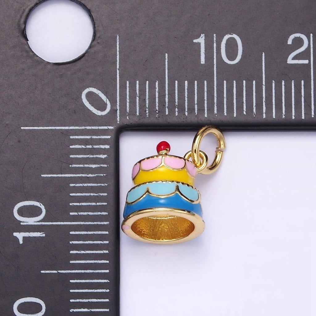 24K Gold plated Multicolor Enamel Tier Cake Mini Charm | C684 - DLUXCA