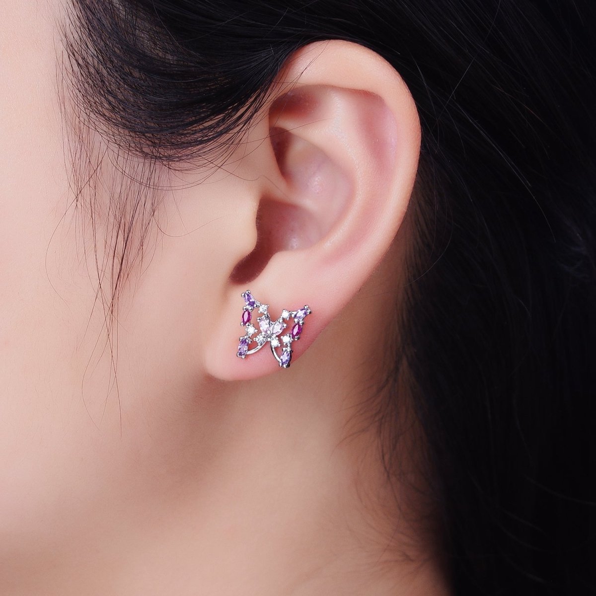 24K Gold plated Multicolor Marquise CZ Butterfly Mariposa Stud Earrings in Gold & Silver | AB619 AB620