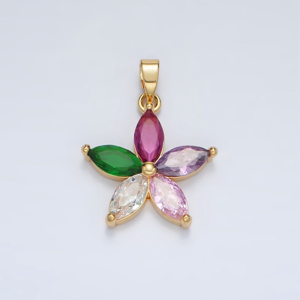 24K Gold plated Multicolor Marquise CZ Flower Pendant in Gold & Silver | AA1386
